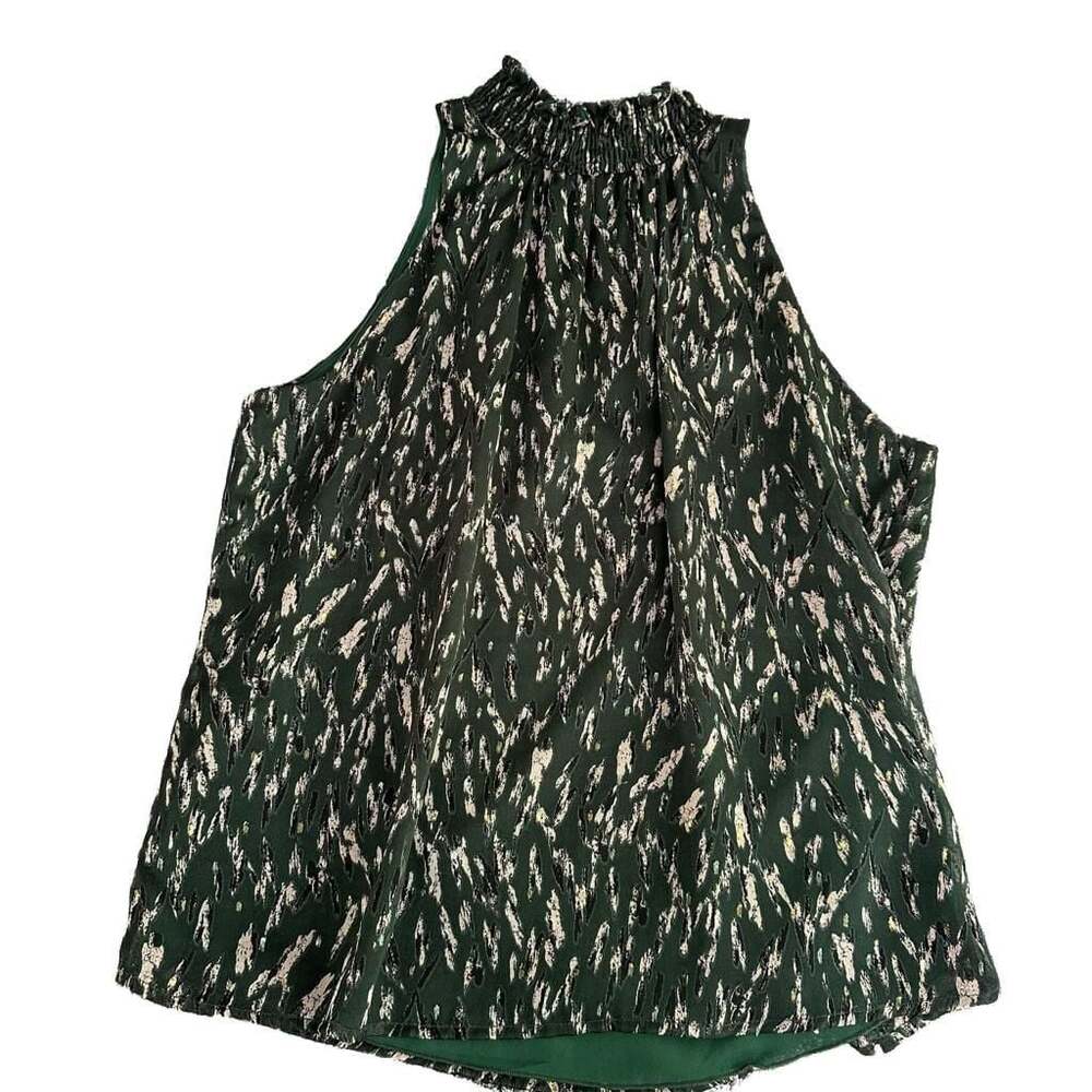 Veronica M Women’s Top Green Animal Print Metallic Halter Smocked Neck Tank